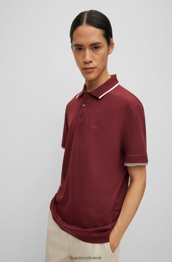 4TFNJN4027 احمر غامق Hugo Boss قميص بولو من قطن هوغو المتشابك مع شعار مطاطي باللون الأحمر الداكن