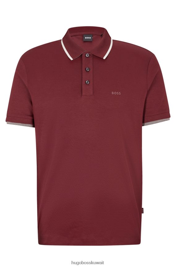 4TFNJN4027 احمر غامق Hugo Boss قميص بولو من قطن هوغو المتشابك مع شعار مطاطي باللون الأحمر الداكن