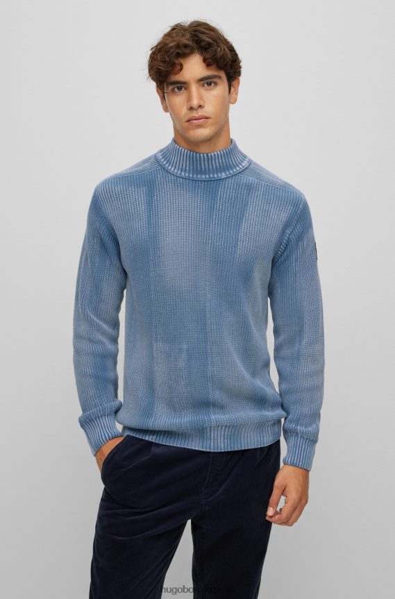 4TFNJN4029 أزرق Hugo Boss سترة زرقاء بقصة مريحة مصنوعة من القطن العضوي المبيض