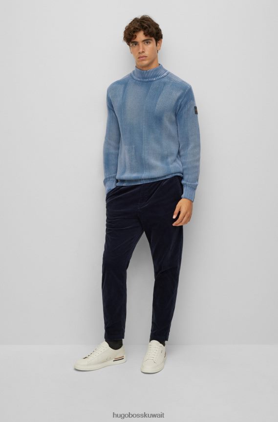 4TFNJN4029 أزرق Hugo Boss سترة زرقاء بقصة مريحة مصنوعة من القطن العضوي المبيض