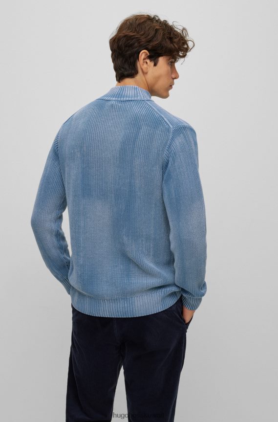 4TFNJN4029 أزرق Hugo Boss سترة زرقاء بقصة مريحة مصنوعة من القطن العضوي المبيض