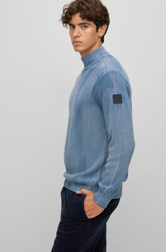 4TFNJN4029 أزرق Hugo Boss سترة زرقاء بقصة مريحة مصنوعة من القطن العضوي المبيض