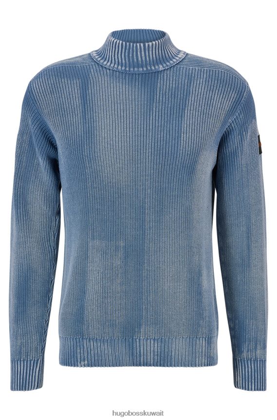 4TFNJN4029 أزرق Hugo Boss سترة زرقاء بقصة مريحة مصنوعة من القطن العضوي المبيض