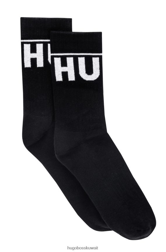 4TFNJN4031 أسود Hugo Boss Hugo أسود - حزمة من اثنين من الجوارب القصيرة بشعار متباين