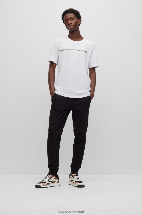 4TFNJN4034 أبيض Hugo Boss تي شيرت بيجامة من القطن المطاطي مع شريط مميز وشعار هوغو أبيض