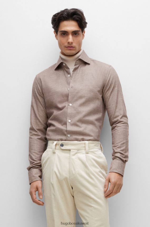4TFNJN4037 اللون البيج Hugo Boss قميص هوغو بيج بقصة ضيقة من قطن أكسفورد الإيطالي