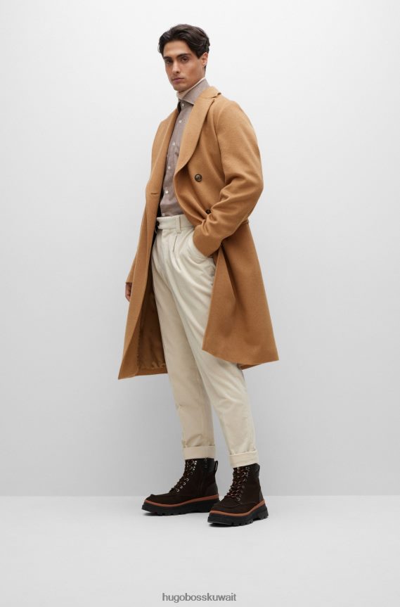 4TFNJN4037 اللون البيج Hugo Boss قميص هوغو بيج بقصة ضيقة من قطن أكسفورد الإيطالي