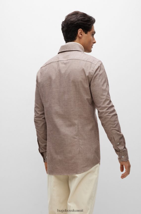 4TFNJN4037 اللون البيج Hugo Boss قميص هوغو بيج بقصة ضيقة من قطن أكسفورد الإيطالي