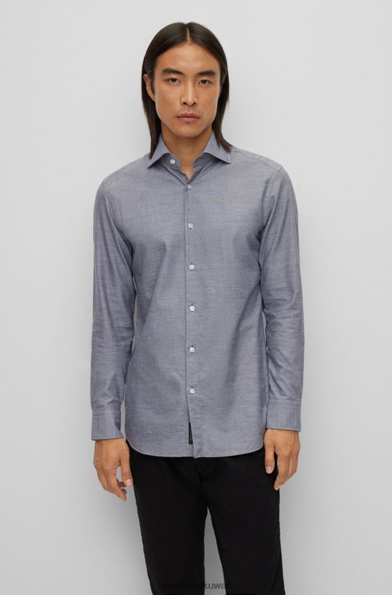 4TFNJN4038 أزرق Hugo Boss قميص هوغو الأزرق النحيف من قطن أكسفورد الإيطالي