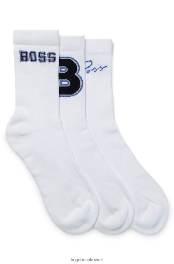 4TFNJN4046 أبيض Hugo Boss مجموعة من ثلاثة جوارب بيضاء بطول ربع من هوغو