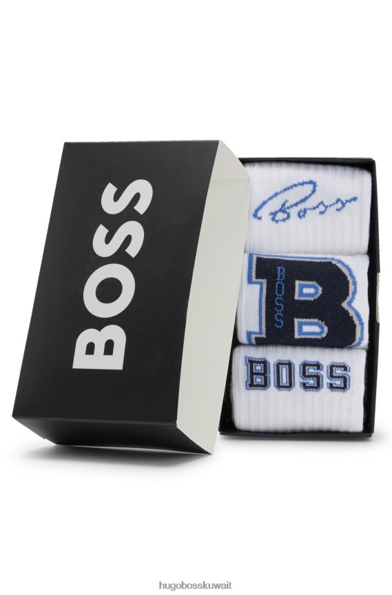 4TFNJN4046 أبيض Hugo Boss مجموعة من ثلاثة جوارب بيضاء بطول ربع من هوغو