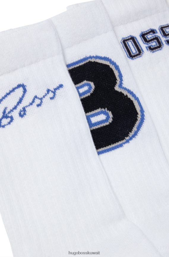 4TFNJN4046 أبيض Hugo Boss مجموعة من ثلاثة جوارب بيضاء بطول ربع من هوغو