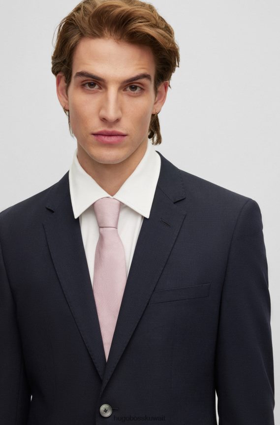 4TFNJN4047 أزرق غامق Hugo Boss سترة Hugo باللون الأزرق الداكن ذات المقاس العادي مصنوعة من قماش مطاطي بنمط صغير