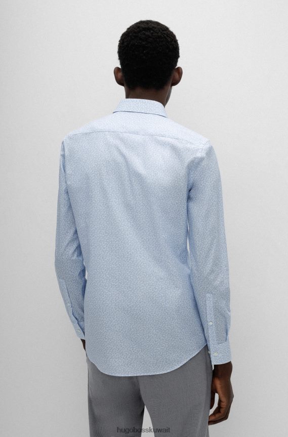 4TFNJN4048 أزرق فاتح Hugo Boss قميص Hugo ذو قصة ضيقة مصنوع من قماش قطني مطبوع بشكل دقيق باللون الأزرق الفاتح