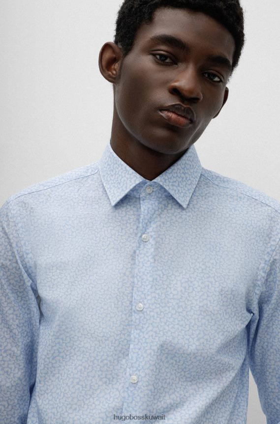 4TFNJN4048 أزرق فاتح Hugo Boss قميص Hugo ذو قصة ضيقة مصنوع من قماش قطني مطبوع بشكل دقيق باللون الأزرق الفاتح