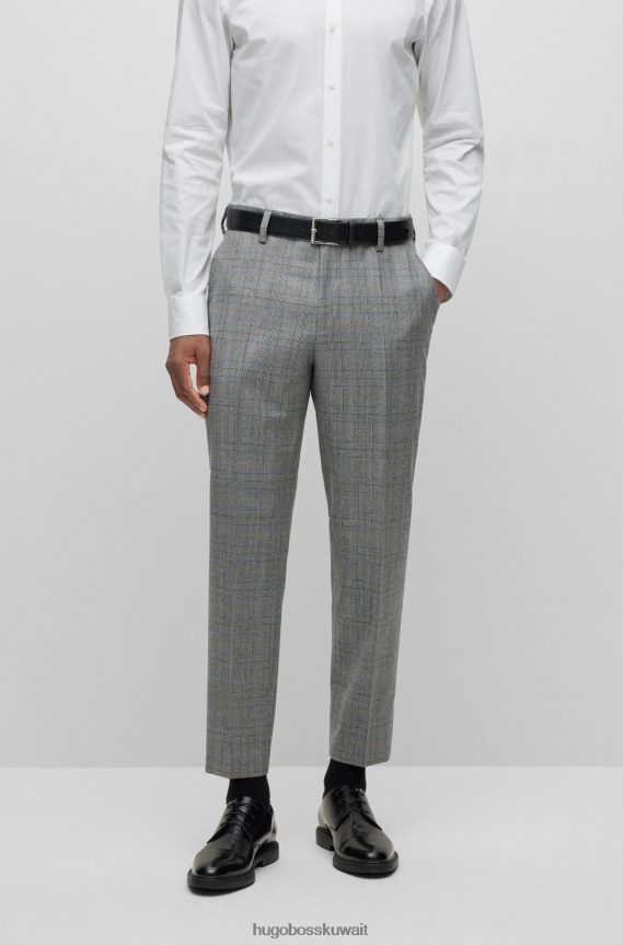 4TFNJN4051 رمادي Hugo Boss بنطال بقصّة مدببة من الصوف البكر المربّع بلون رمادي هوغو