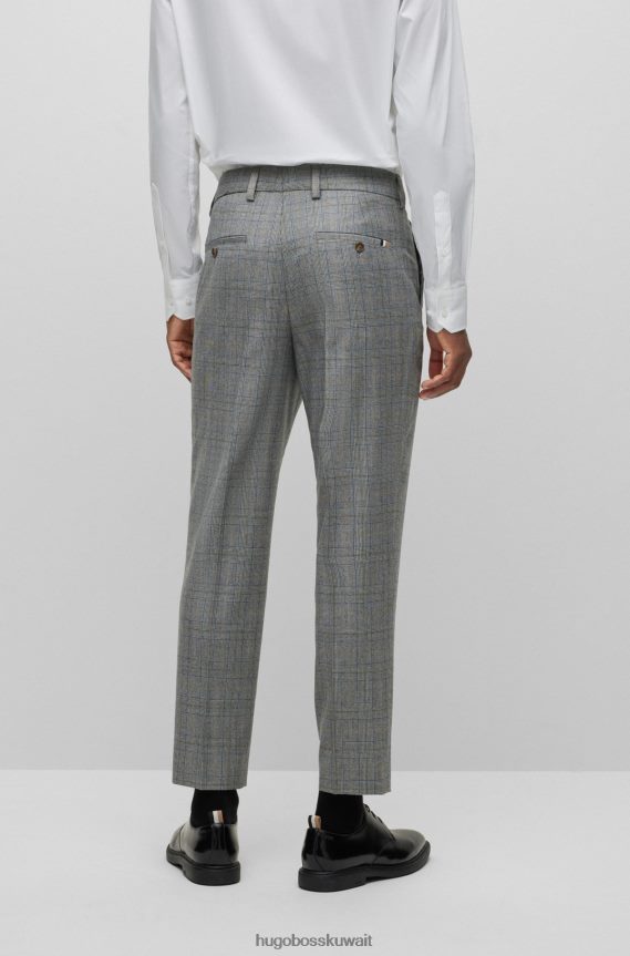4TFNJN4051 رمادي Hugo Boss بنطال بقصّة مدببة من الصوف البكر المربّع بلون رمادي هوغو