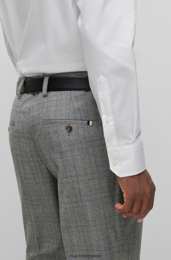 4TFNJN4051 رمادي Hugo Boss بنطال بقصّة مدببة من الصوف البكر المربّع بلون رمادي هوغو