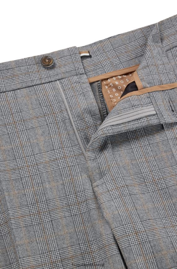 4TFNJN4051 رمادي Hugo Boss بنطال بقصّة مدببة من الصوف البكر المربّع بلون رمادي هوغو