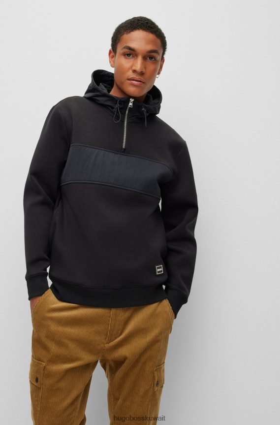 4TFNJN4052 أسود Hugo Boss هودي من مزيج القطن بتصميم مريح من Hugo مع شارة الشعار باللون الأسود