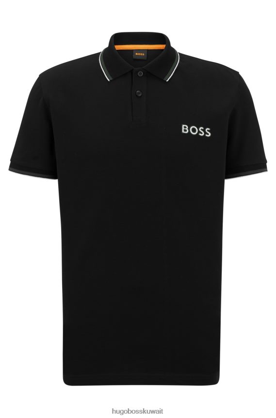 4TFNJN4054 أسود Hugo Boss قميص بولو Hugo من قطن بيكيه © مع تفاصيل الشعار باللون الأسود