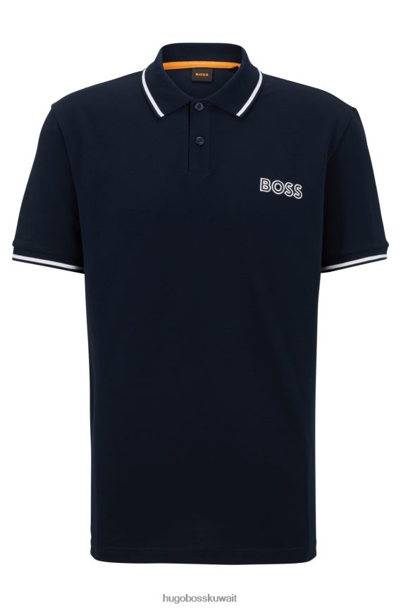4TFNJN4055 أزرق غامق Hugo Boss قميص بولو من قطن بيكيه © مع تفاصيل الشعار باللون الأزرق الداكن
