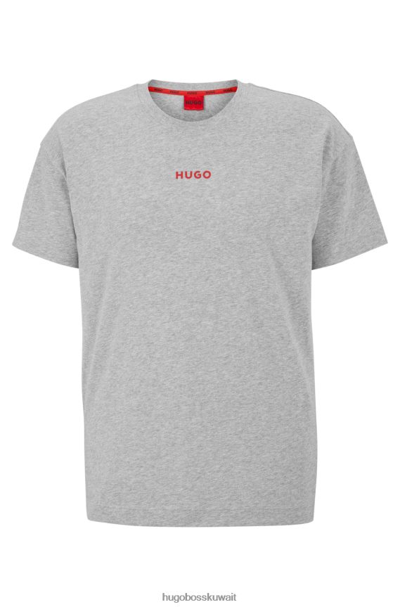 4TFNJN4056 رمادي Hugo Boss تيشيرت بيجامة رمادي بقصة مريحة من القطن المطاطي مع شعار Hugo