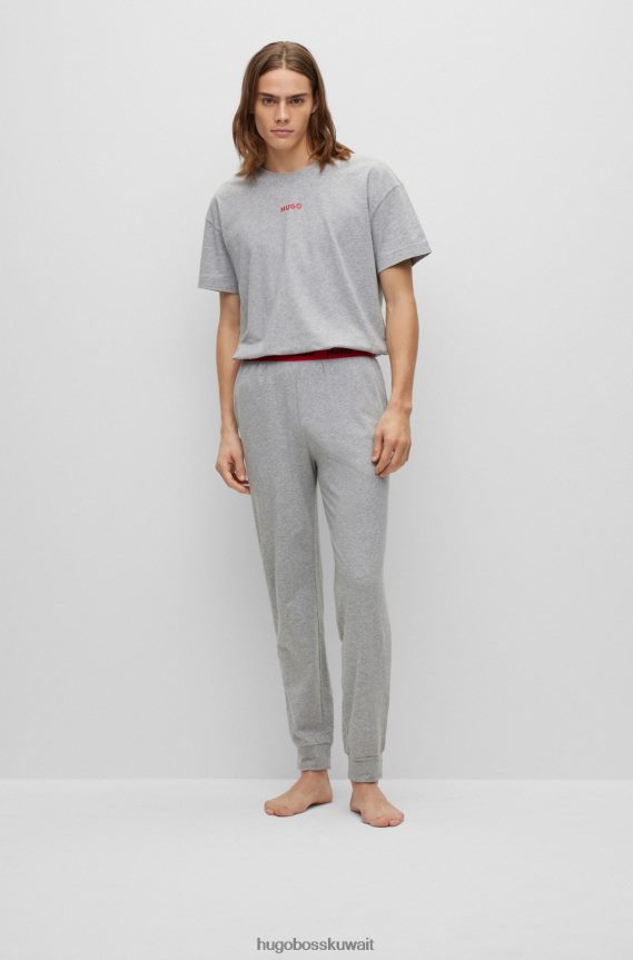 4TFNJN4056 رمادي Hugo Boss تيشيرت بيجامة رمادي بقصة مريحة من القطن المطاطي مع شعار Hugo
