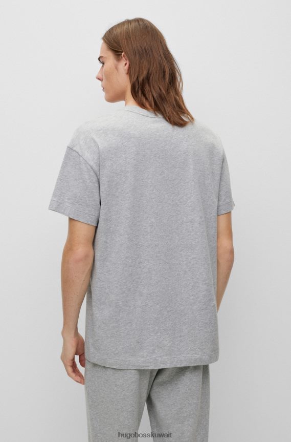 4TFNJN4056 رمادي Hugo Boss تيشيرت بيجامة رمادي بقصة مريحة من القطن المطاطي مع شعار Hugo