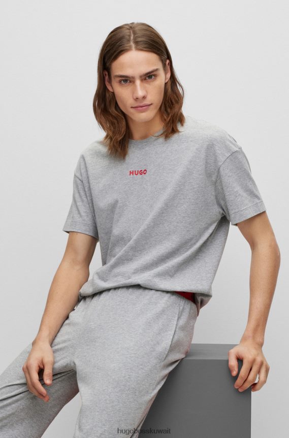 4TFNJN4056 رمادي Hugo Boss تيشيرت بيجامة رمادي بقصة مريحة من القطن المطاطي مع شعار Hugo