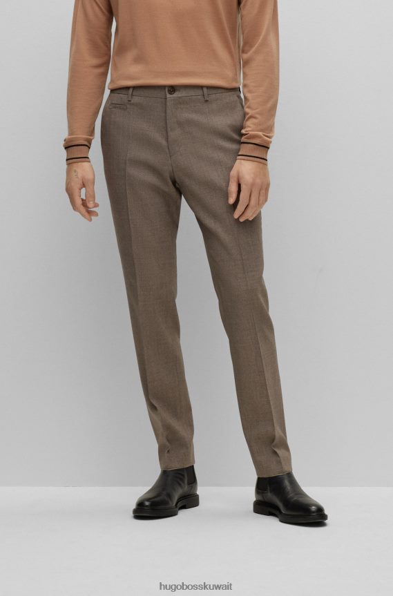 4TFNJN4058 اللون البيج Hugo Boss بنطلون هوغو من مزيج الصوف باللون البيج بنمط صغير
