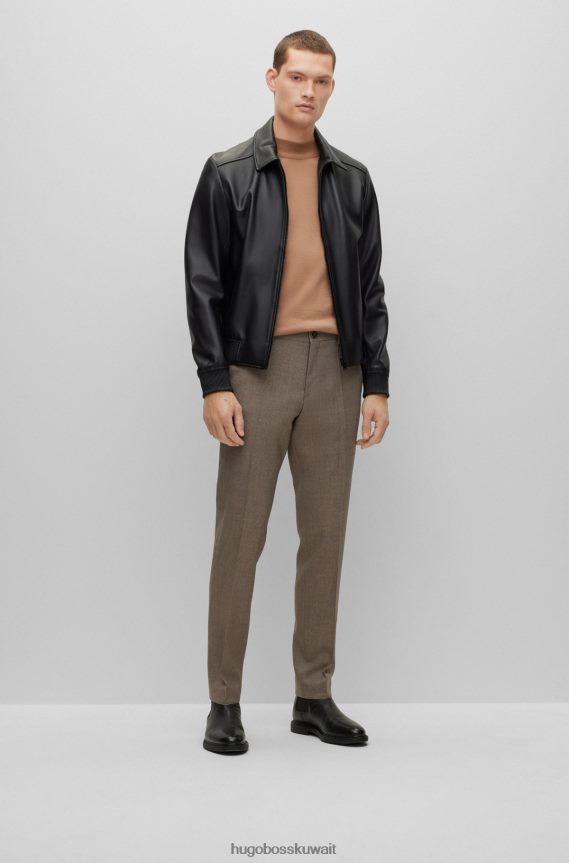 4TFNJN4058 اللون البيج Hugo Boss بنطلون هوغو من مزيج الصوف باللون البيج بنمط صغير