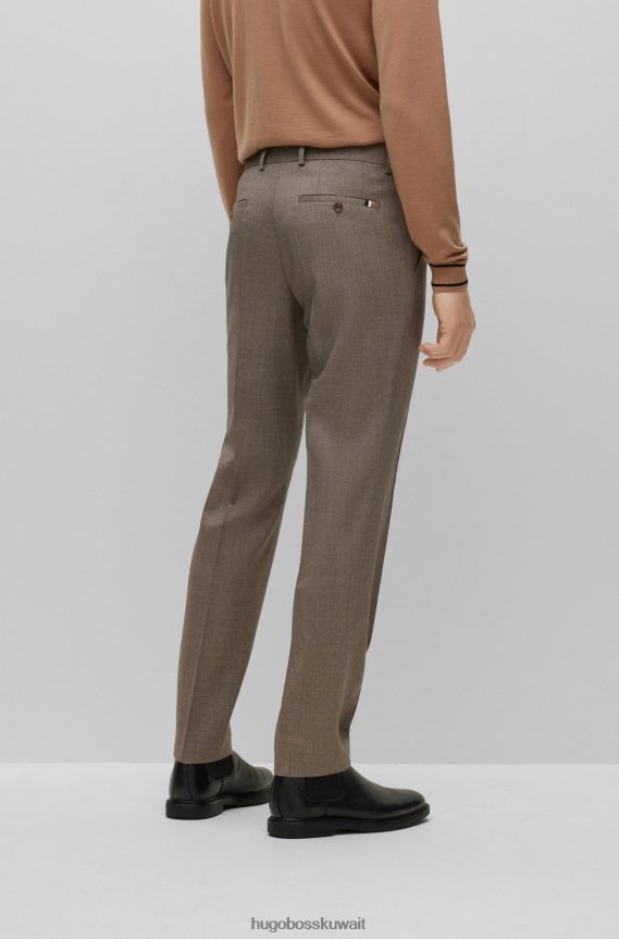 4TFNJN4058 اللون البيج Hugo Boss بنطلون هوغو من مزيج الصوف باللون البيج بنمط صغير
