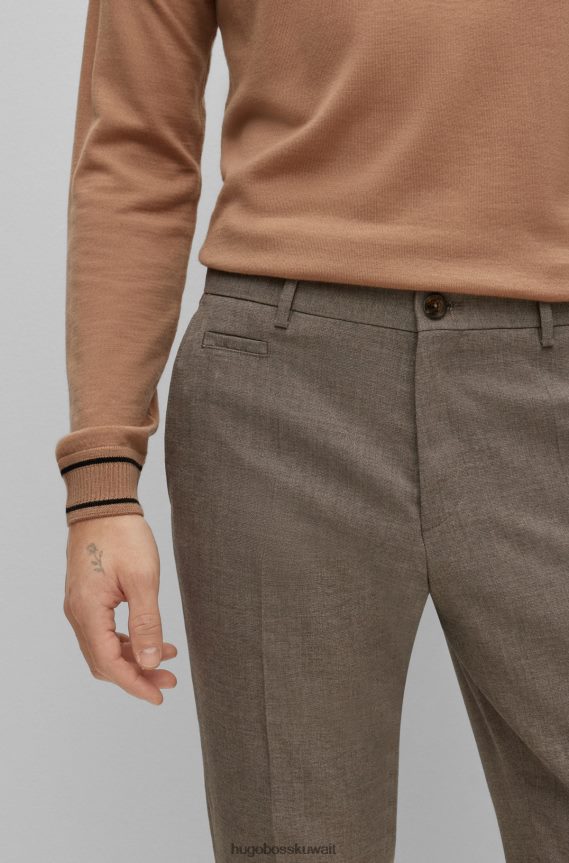 4TFNJN4058 اللون البيج Hugo Boss بنطلون هوغو من مزيج الصوف باللون البيج بنمط صغير