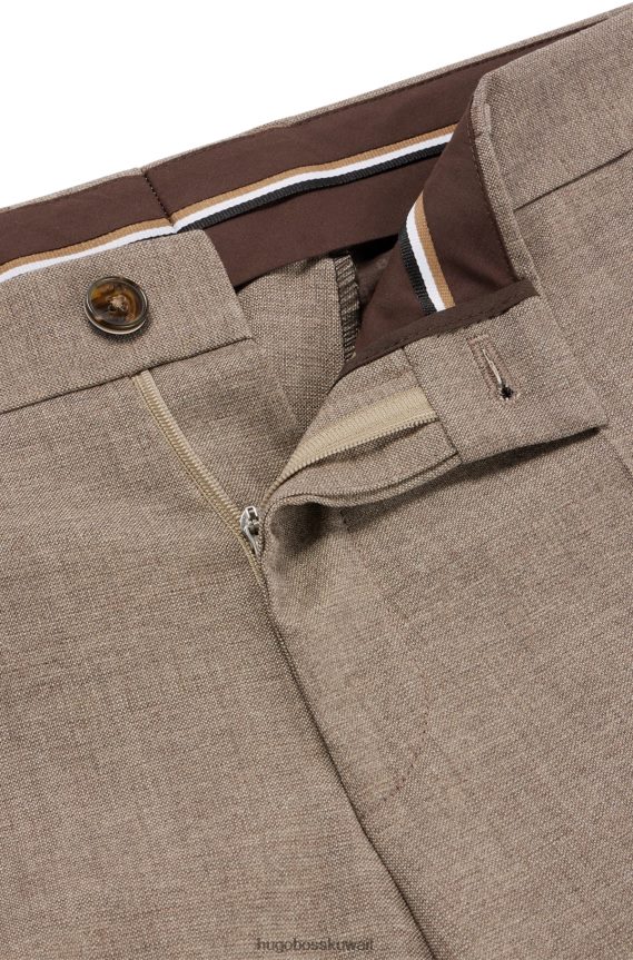 4TFNJN4058 اللون البيج Hugo Boss بنطلون هوغو من مزيج الصوف باللون البيج بنمط صغير