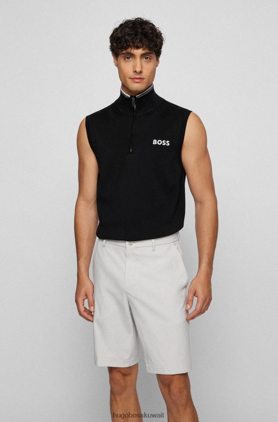 4TFNJN4064 أسود Hugo Boss سترة هوغو سوداء بدون أكمام بياقة بسحاب مع لمسة نهائية مقاومة للماء