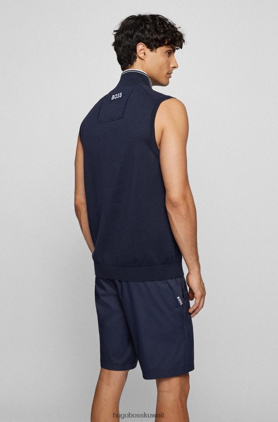 4TFNJN4065 أزرق غامق Hugo Boss سترة Hugo باللون الأزرق الداكن بدون أكمام ورقبة بسحاب مع لمسة نهائية مقاومة للماء