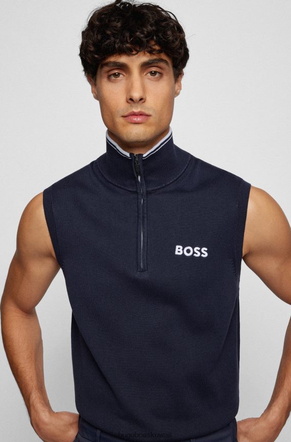 4TFNJN4065 أزرق غامق Hugo Boss سترة Hugo باللون الأزرق الداكن بدون أكمام ورقبة بسحاب مع لمسة نهائية مقاومة للماء