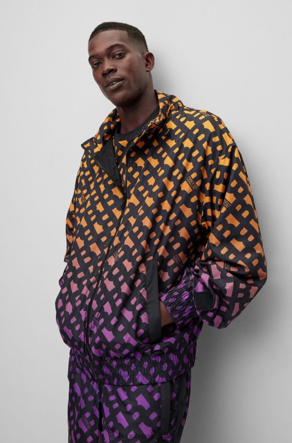 4TFNJN4066 منقوشة Hugo Boss سويت شيرت من النوع الثقيل x khaby بقصة مريحة مع سحاب وأحرف متدرجة