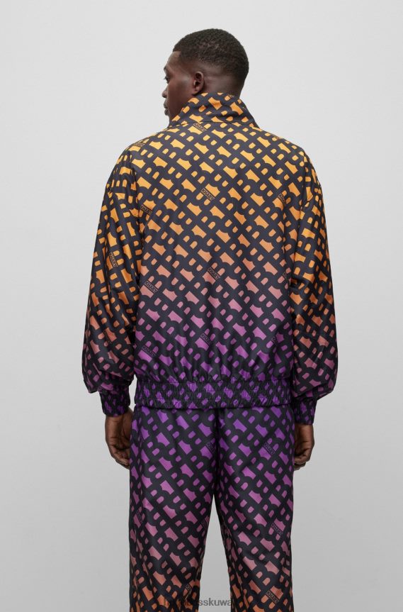 4TFNJN4066 منقوشة Hugo Boss سويت شيرت من النوع الثقيل x khaby بقصة مريحة مع سحاب وأحرف متدرجة