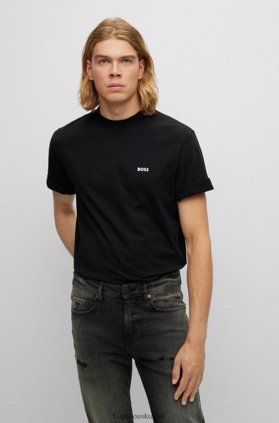 4TFNJN4068 أسود Hugo Boss تي شيرت من الجيرسي القطني مع عمل فني موسمي باللون الأسود