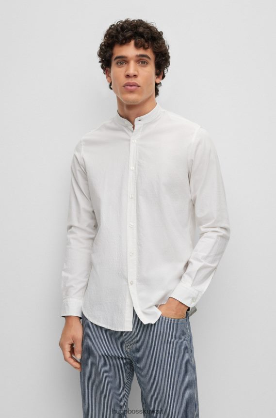 4TFNJN4070 أبيض Hugo Boss قميص بقصة عادية من القطن المطاطي باللون الأبيض دوبي هوغو