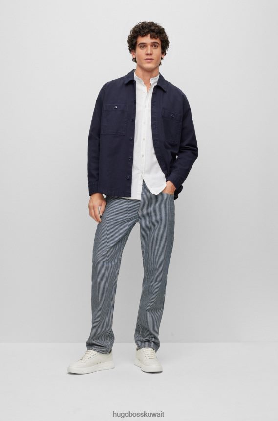 4TFNJN4070 أبيض Hugo Boss قميص بقصة عادية من القطن المطاطي باللون الأبيض دوبي هوغو