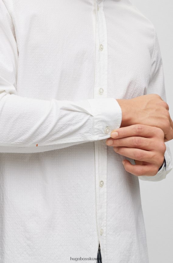 4TFNJN4070 أبيض Hugo Boss قميص بقصة عادية من القطن المطاطي باللون الأبيض دوبي هوغو