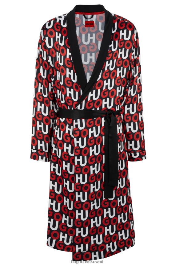 4TFNJN4072 منقوشة باللون الأحمر Hugo Boss ثوب هوغو من الساتان منقوش باللون الأحمر مع شعار مكدس