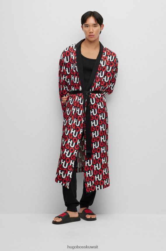 4TFNJN4072 منقوشة باللون الأحمر Hugo Boss ثوب هوغو من الساتان منقوش باللون الأحمر مع شعار مكدس