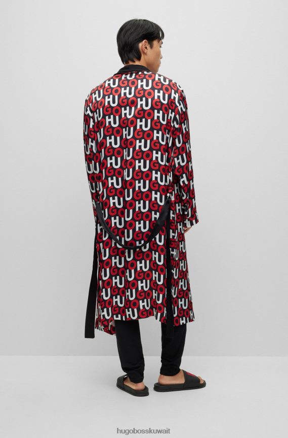 4TFNJN4072 منقوشة باللون الأحمر Hugo Boss ثوب هوغو من الساتان منقوش باللون الأحمر مع شعار مكدس