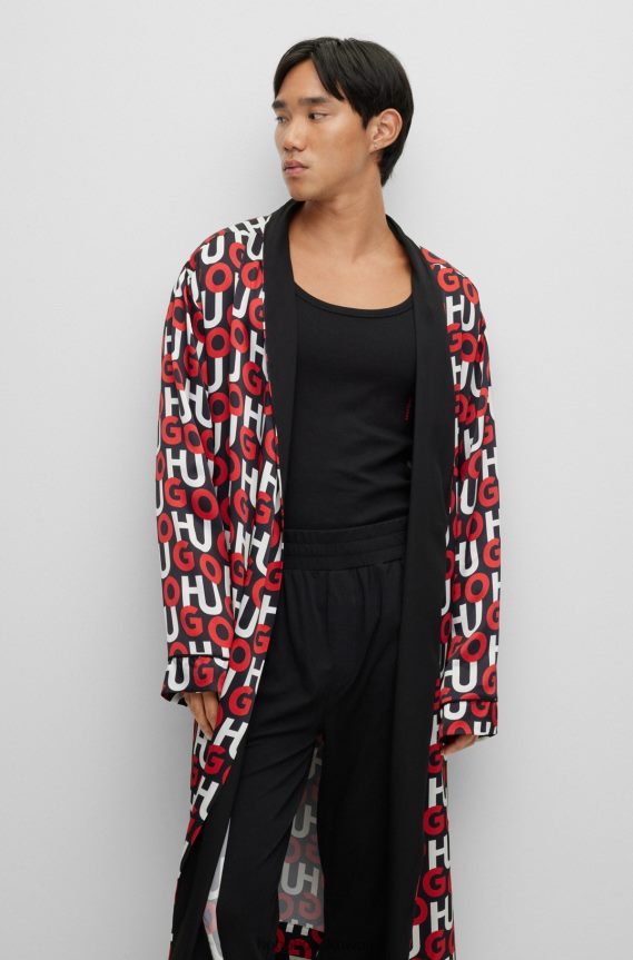 4TFNJN4072 منقوشة باللون الأحمر Hugo Boss ثوب هوغو من الساتان منقوش باللون الأحمر مع شعار مكدس