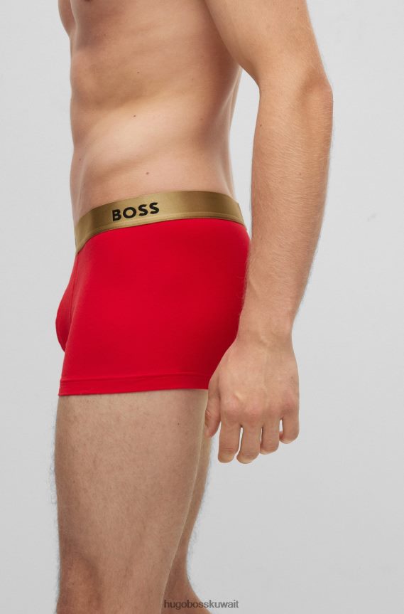 4TFNJN4073 احمر غامق Hugo Boss سروال Hugo من القطن المطاطي ذو الارتفاع العادي مع حزام خصر معدني باللون الأحمر الداكن