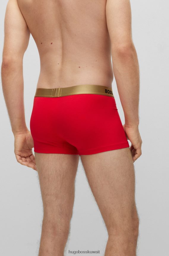 4TFNJN4073 احمر غامق Hugo Boss سروال Hugo من القطن المطاطي ذو الارتفاع العادي مع حزام خصر معدني باللون الأحمر الداكن